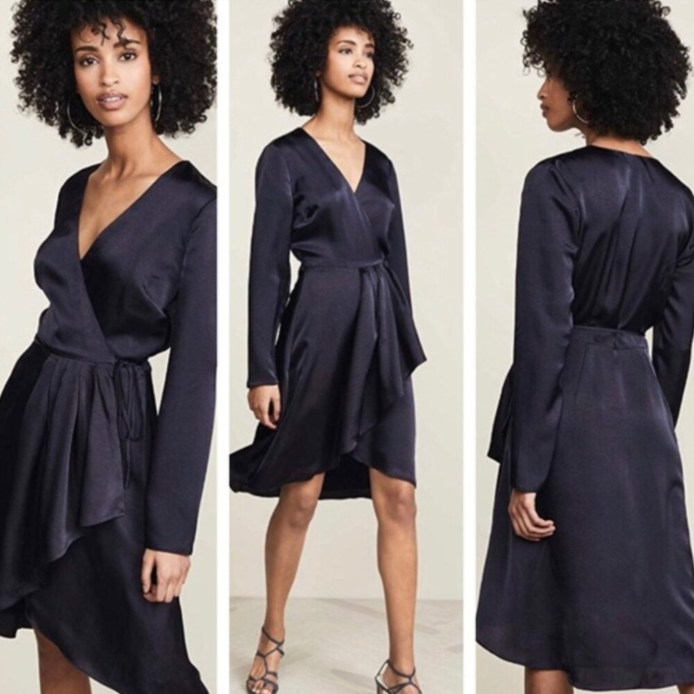 Joie Miltona Midnight Blue High Low Long Sleeve Wrap Dress - Picture 1 of 7